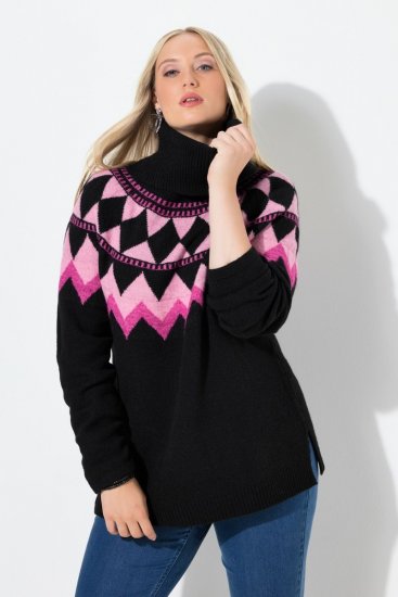 Ulla Popken Neon Alpine Pattern Long Sleeve Turtleneck Sweater Light Pink - Collegetröjor & hoodies - Mjuka tröjor och hoodies i stora storlekar