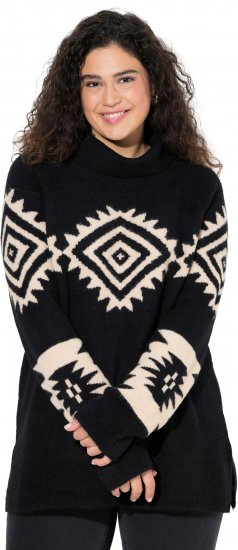 Ulla Popken Aztec Pattern Turtleneck Sweater Black - Collegetröjor & hoodies - 
