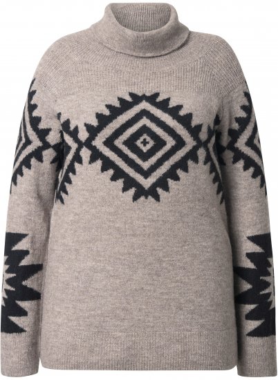 Ulla Popken Aztec Pattern Turtleneck Sweater Pebble Grey - Collegetröjor & hoodies - 