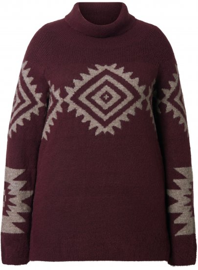 Ulla Popken Aztec Pattern Turtleneck Sweater Plum - Collegetröjor & hoodies - 