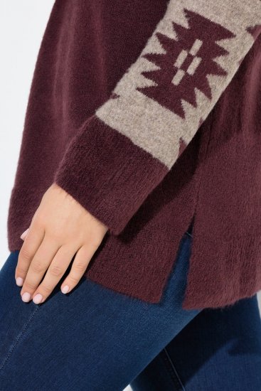 Ulla Popken Aztec Pattern Turtleneck Sweater Plum - Collegetröjor & hoodies - Mjuka tröjor och hoodies i stora storlekar