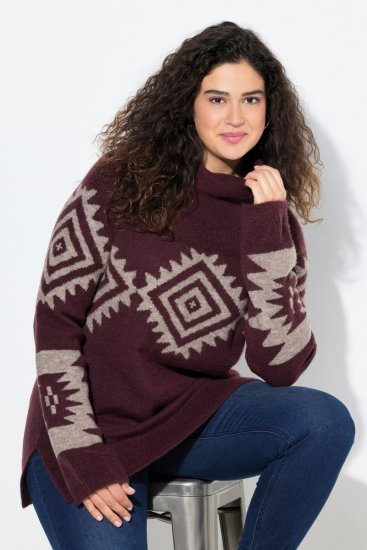 Ulla Popken Aztec Pattern Turtleneck Sweater Plum - Collegetröjor & hoodies - Mjuka tröjor och hoodies i stora storlekar