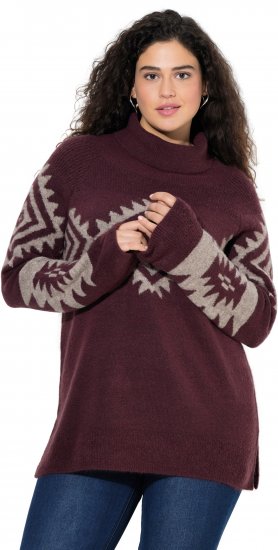Ulla Popken Aztec Pattern Turtleneck Sweater Plum - Collegetröjor & hoodies - 