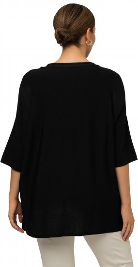 Ulla Popken Oversized 3/4 Sleeve V-Neck Sweater Black - Collegetröjor & hoodies - 