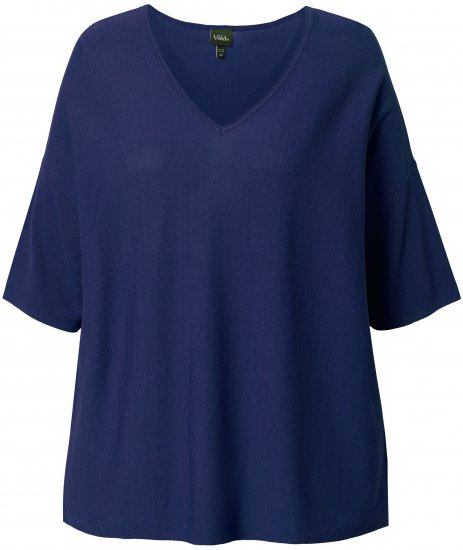 Ulla Popken Oversized 3/4 Sleeve V-Neck Sweater Navy - Collegetröjor & hoodies - 