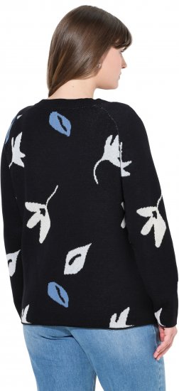 Ulla Popken Eco Cotton Leaf Pattern Long Sleeve Sweater Black - Collegetröjor & hoodies - 