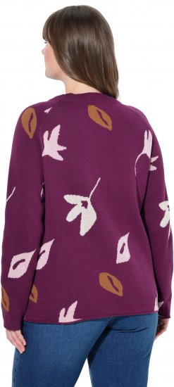 Ulla Popken Eco Cotton Leaf Pattern Long Sleeve Sweater Forest Berry - Collegetröjor & hoodies - 