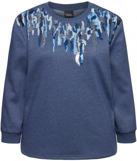 Ulla Popken Sequined Neck Long Sleeve Sweatshirt Ink Blue - Collegetröjor & hoodies - 