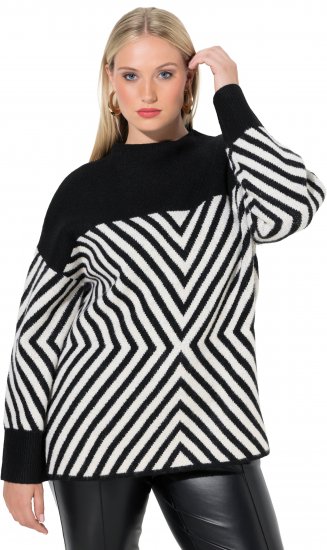 Ulla Popken Graphic Stripe Long Sleeve Turtleneck Sweater Black - Collegetröjor & hoodies - 