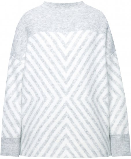 Ulla Popken Graphic Stripe Long Sleeve Turtleneck Sweater Silver Melange - Collegetröjor & hoodies - 