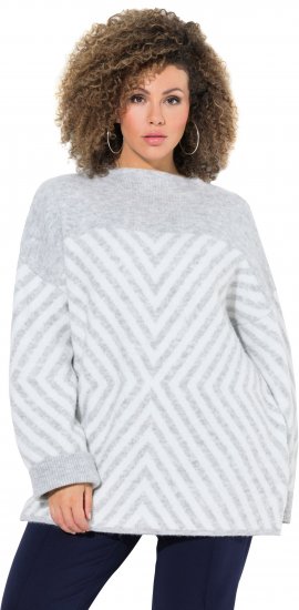 Ulla Popken Graphic Stripe Long Sleeve Turtleneck Sweater Silver Melange - Collegetröjor & hoodies - 