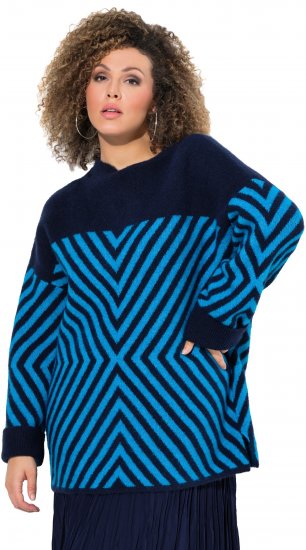 Ulla Popken Graphic Stripe Long Sleeve Turtleneck Sweater Navy - Collegetröjor & hoodies - 