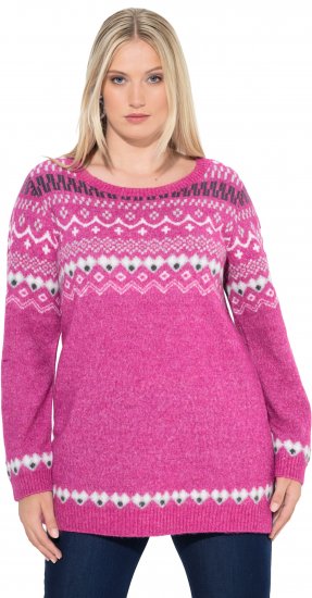 Ulla Popken Norwegian Style Pastel Tone Long Sleeve Sweater Summer Berry - Collegetröjor & hoodies - 