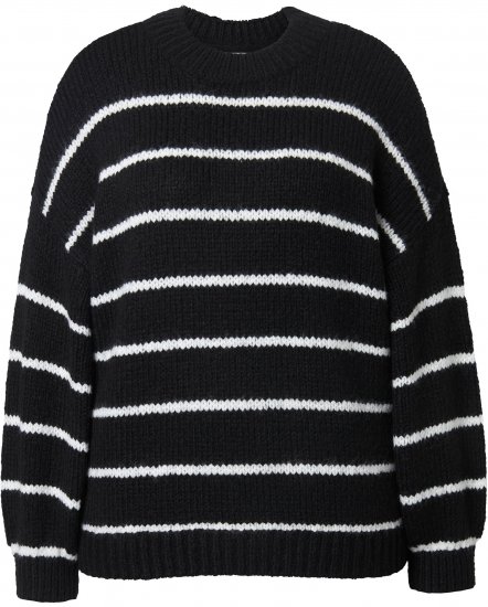 Ulla Popken Oversized Striped Balloon Sleeve Sweater Black - Collegetröjor & hoodies - 