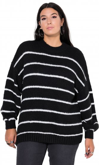 Ulla Popken Oversized Striped Balloon Sleeve Sweater Black - Collegetröjor & hoodies - 