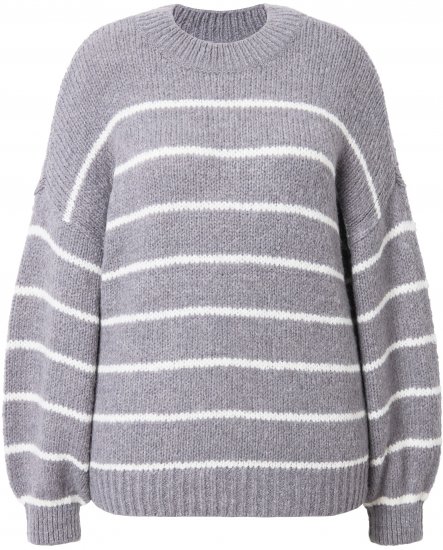 Ulla Popken Oversized Striped Balloon Sleeve Sweater Grey Melange - Collegetröjor & hoodies - 