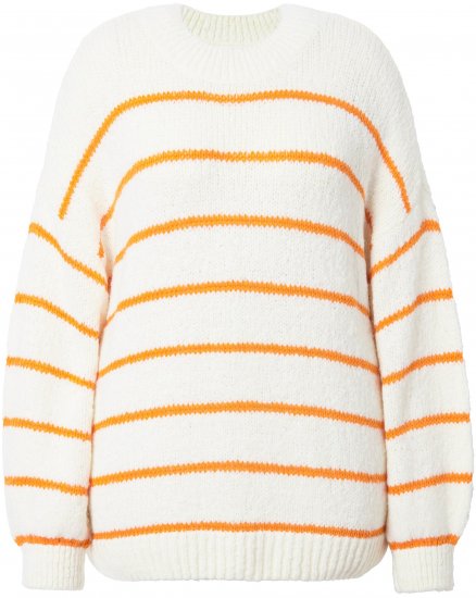 Ulla Popken Oversized Striped Balloon Sleeve Sweater Off-White - Collegetröjor & hoodies - 