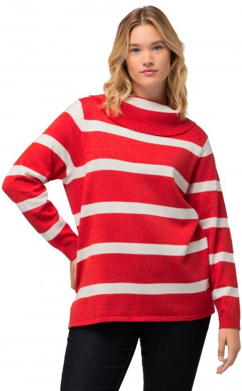Ulla Popken Stripe Fine Knit Turtleneck Sweater Light Red - Collegetröjor & hoodies - 