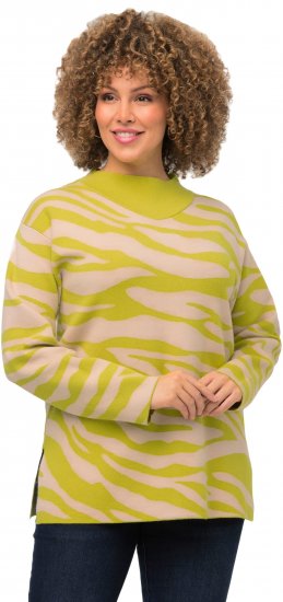 Ulla Popken Zebra Print Mock Turtleneck Long Sleeve Sweater Yellow Green - Collegetröjor & hoodies - 