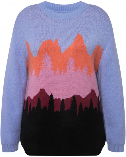 Ulla Popken Long Sleeve Knit Mountain Range Sweater Bright Purple - Collegetröjor & hoodies - 
