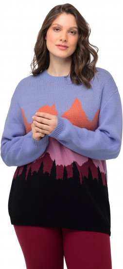 Ulla Popken Long Sleeve Knit Mountain Range Sweater Bright Purple - Collegetröjor & hoodies - 