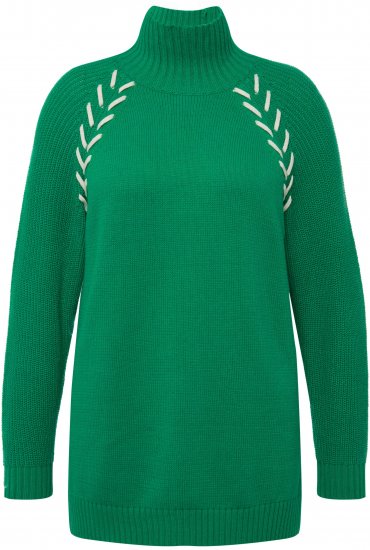 Ulla Popken Contrast Braid Turtleneck Sweater Emerald Green - Collegetröjor & hoodies - 
