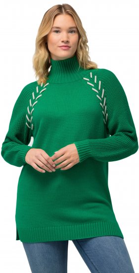 Ulla Popken Contrast Braid Turtleneck Sweater Emerald Green - Collegetröjor & hoodies - 