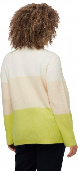 Ulla Popken Block Stripe Long Sleeve V-Neck Sweater Lime Green - Collegetröjor & hoodies - 