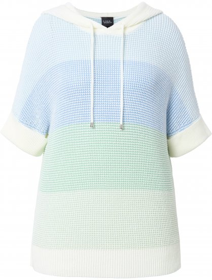 Ulla Popken Block Stripe Hooded Short Sleeve Sweater Mint Green - Collegetröjor & hoodies - 