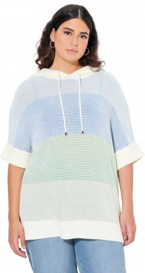 Ulla Popken Block Stripe Hooded Short Sleeve Sweater Mint Green - Collegetröjor & hoodies - 
