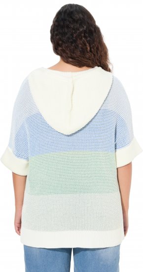 Ulla Popken Block Stripe Hooded Short Sleeve Sweater Mint Green - Collegetröjor & hoodies - 
