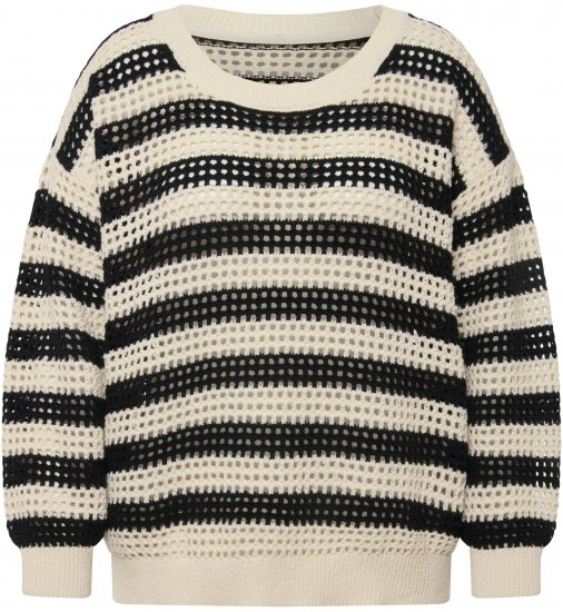 Ulla Popken Striped Long Sleeve Crocheted Sweater Vanilla - Collegetröjor & hoodies - 