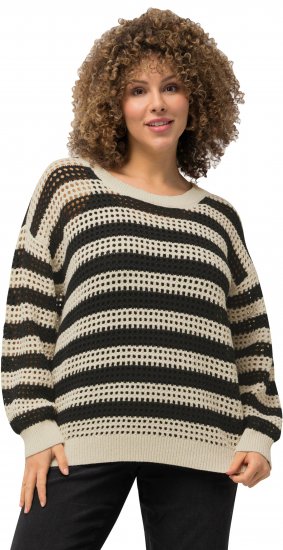 Ulla Popken Striped Long Sleeve Crocheted Sweater Vanilla - Collegetröjor & hoodies - 