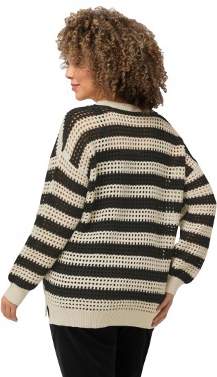 Ulla Popken Striped Long Sleeve Crocheted Sweater Vanilla - Collegetröjor & hoodies - 