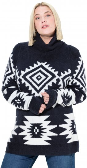 Ulla Popken Aztec-Inspired Long Sleeve Turtleneck Sweater Navy - Collegetröjor & hoodies - 