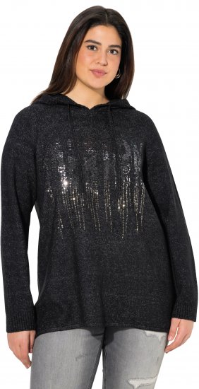Ulla Popken Sequined Knit Long Sleeve Hoodie Black - Collegetröjor & hoodies - 