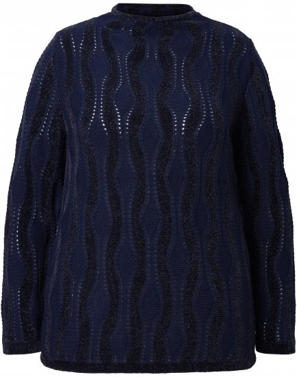 Ulla Popken Openwork Chenille Sweater Navy - Collegetröjor & hoodies - 