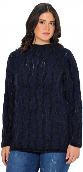 Ulla Popken Openwork Chenille Sweater Navy - Collegetröjor & hoodies - 