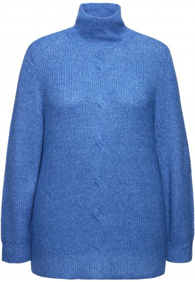 Ulla Popken Cable Knit Long Sleeve Turtleneck Sweater Teal Blue - Collegetröjor & hoodies - 