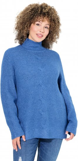 Ulla Popken Cable Knit Long Sleeve Turtleneck Sweater Teal Blue - Collegetröjor & hoodies - 