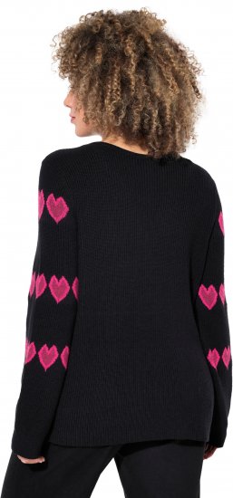 Ulla Popken Heart Print Long Sleeve V-Neck Sweater Black - Collegetröjor & hoodies - 