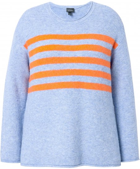 Ulla Popken Striped Long Sleeve Sweater Sky Blue - Collegetröjor & hoodies - 