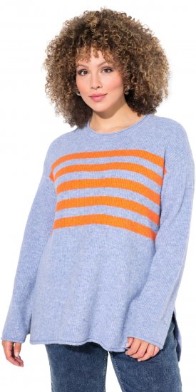Ulla Popken Striped Long Sleeve Sweater Sky Blue - Collegetröjor & hoodies - 