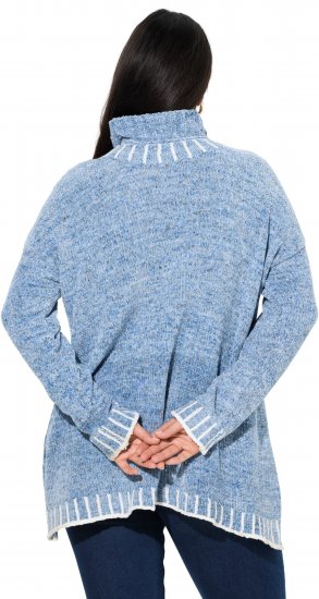 Ulla Popken Blanket Stitch Oversized Turtleneck Sweater Dove Blue - Collegetröjor & hoodies - 