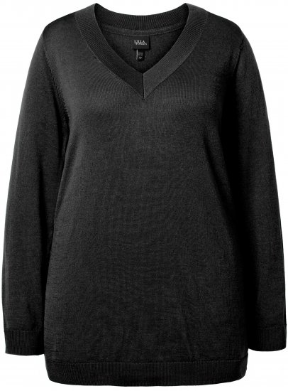 Ulla Popken Soft Fine Knit Pullover V-Neck Sweatshirt Black - Collegetröjor & hoodies - 