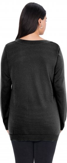 Ulla Popken Soft Fine Knit Pullover V-Neck Sweatshirt Black - Collegetröjor & hoodies - 