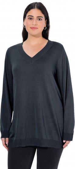 Ulla Popken Soft Fine Knit Pullover V-Neck Sweatshirt Marine - Collegetröjor & hoodies - 