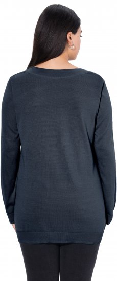 Ulla Popken Soft Fine Knit Pullover V-Neck Sweatshirt Marine - Collegetröjor & hoodies - 