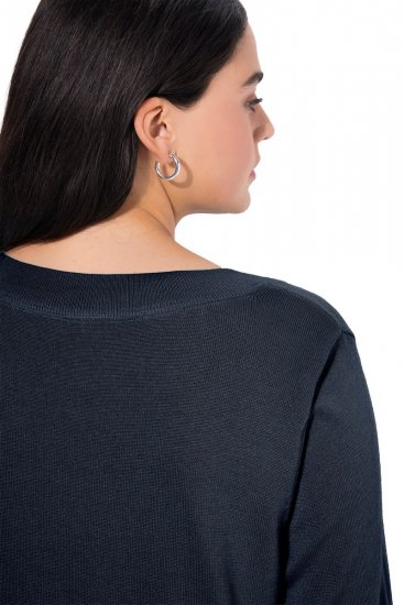 Ulla Popken Soft Fine Knit Pullover V-Neck Sweatshirt Marine - Collegetröjor & hoodies - Mjuka tröjor och hoodies i stora storlekar