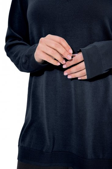 Ulla Popken Soft Fine Knit Pullover V-Neck Sweatshirt Marine - Collegetröjor & hoodies - Mjuka tröjor och hoodies i stora storlekar